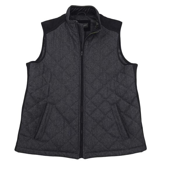 Pronto Uomo Men's Vest Jacket Sz Large Quilted Full Zip Mock Neck Black & Gray - Picture 2 of 10